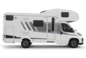 Carado alkoofcamper, zijaanzicht op een witte achtergrond