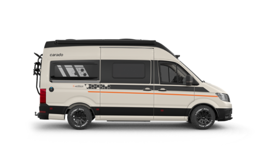 Carado camper van in side view with pop-up roof and X-edition design