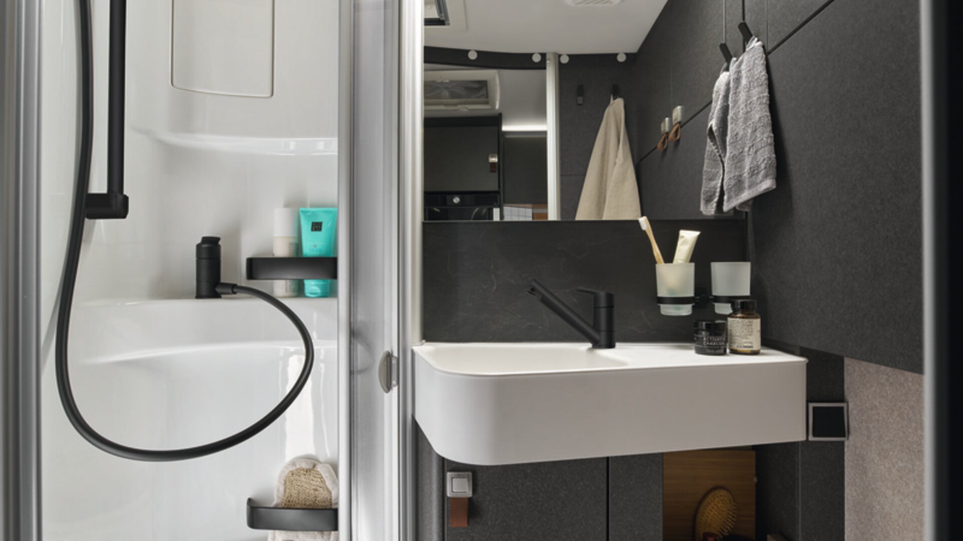 The washbasin is plenty big enough for you to wash your hands and brush your teeth.