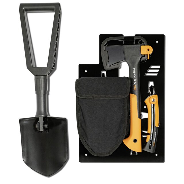 Camping tool set including folding spade and axe